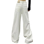 American-style Plus Size Handsome Beaded White Jeans
