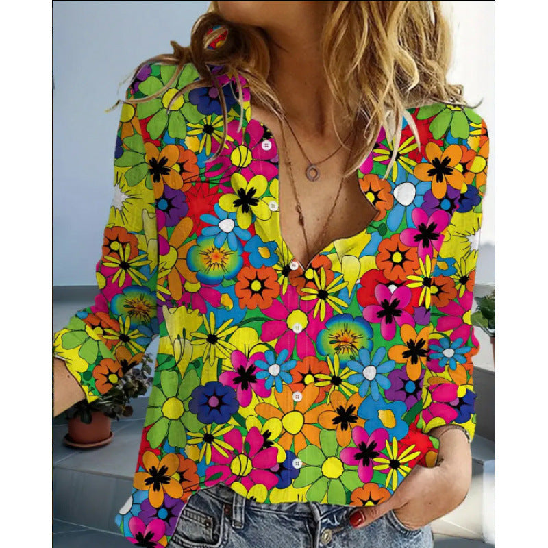 Fashion Casual Shirt Digital Printing Lapel Long Sleeve Shirt