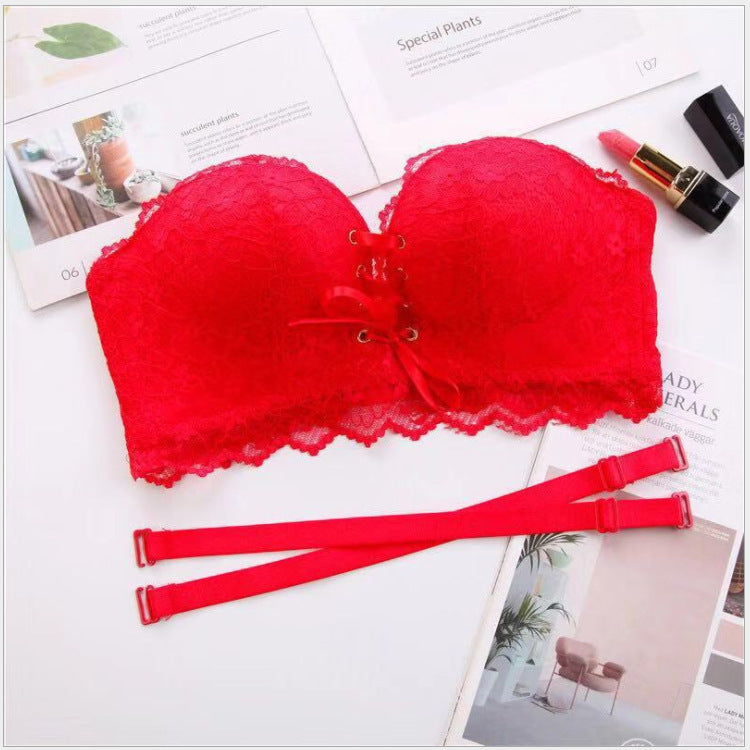 Lace gathered bra
