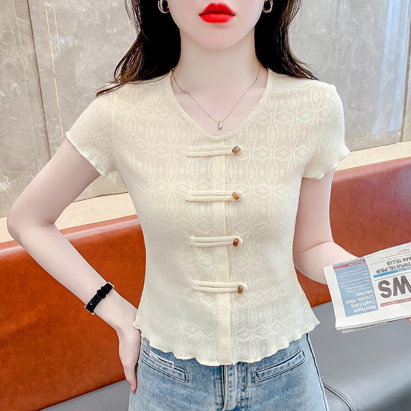 Hollow Out Short Sleeved Chinese Style New Chinese Style Top