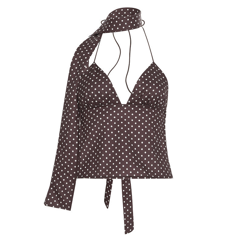Women's Polka Dot Halter Ribbon Shoulder Backless Wild Vest