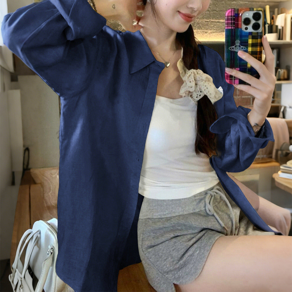 Fashion Casual Solid Color Long Sleeve Blouse