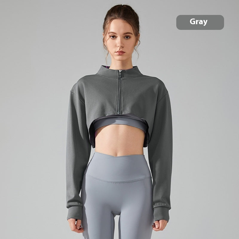 Short Navel Yoga Clothes Coat Long Sleeve Stand Collar