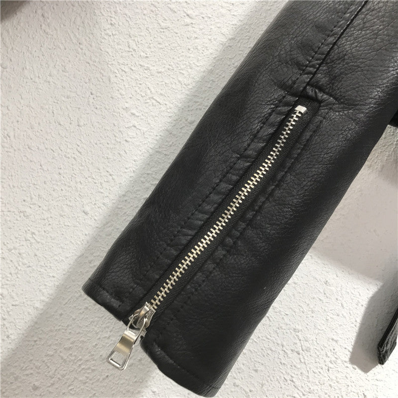 Women's Short Lace-up Motorcycle Pu Leather Jacket