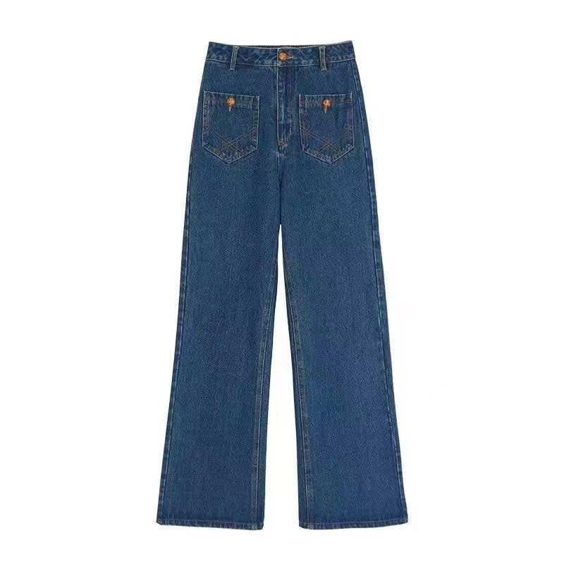 French Retro Blue High Waist Jeans Ladies New