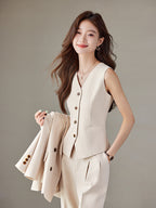 Fashion British Style High Waist Wide Leg Pants Two-piece Set